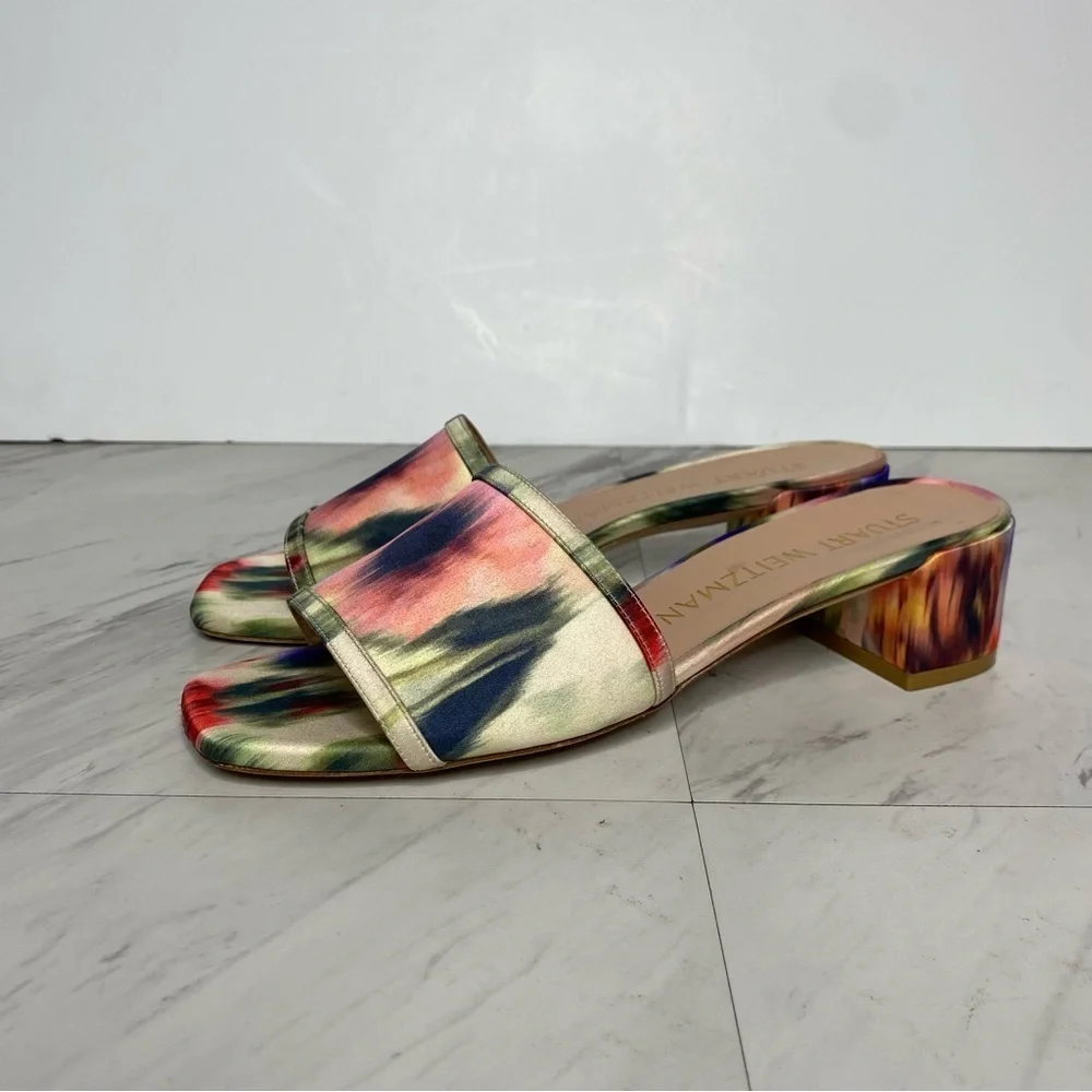 Stuart Weitzman Cayman 35 Square Toe Multicolor Block Heel Sandal 9 1/2 B - Picture 14 of 14
